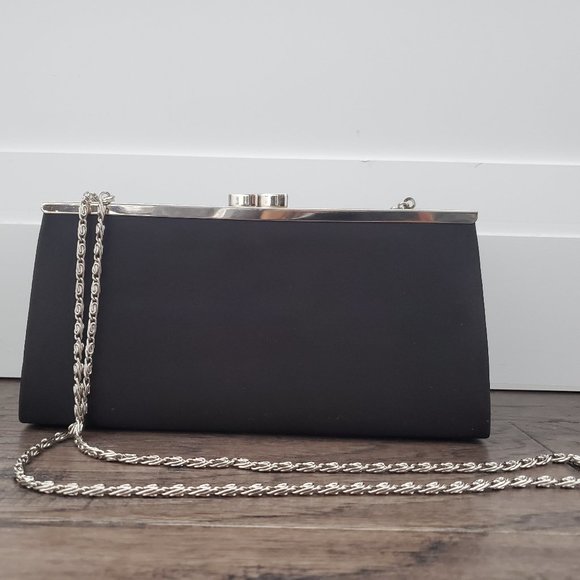 Satin Evening Shoulder Bag Clutch Black Colour - Picture 1 of 9